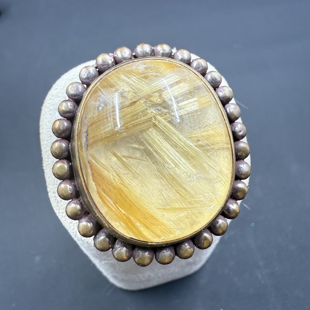 Vintage Stephen Dweck Natural Yellow‎ Rutilated Quartz Ring Size 7.5
